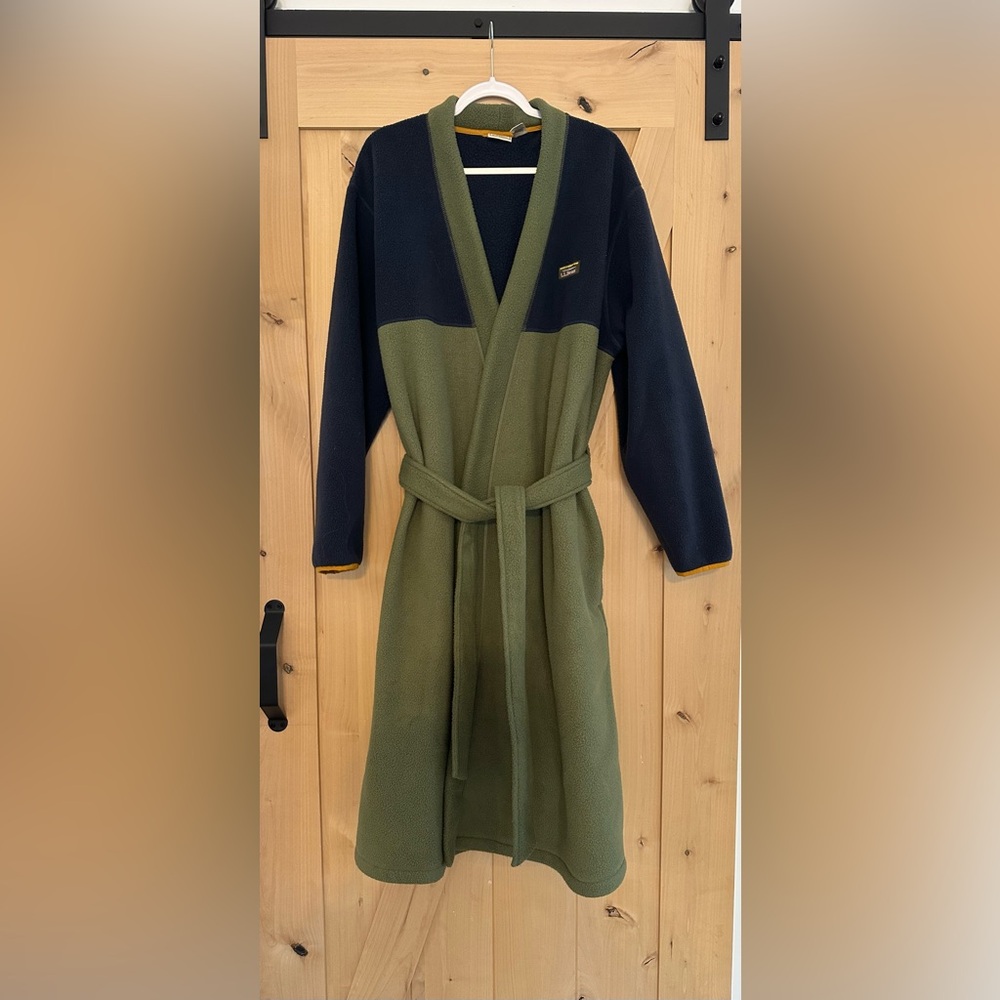 Men’s XL Regular L.L. Bean Olive and Navy Fleece Robe